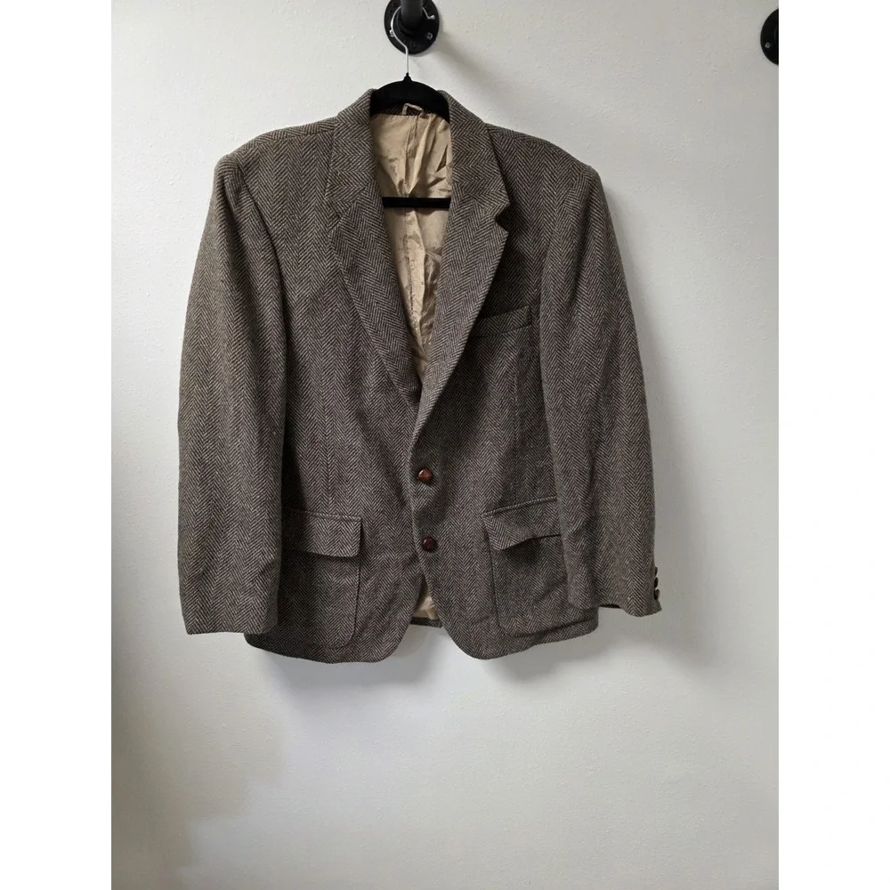 WFF by Farah Men's Tweed Herringbone Blazer Sport Coat Brown 42R Vintage